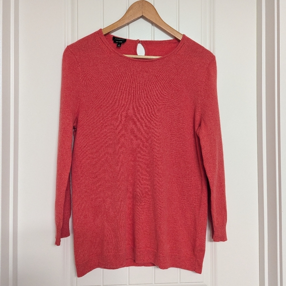 Talbot's Cashmere Crewneck Sweater 3/4 Sleeve Coral Size Large
